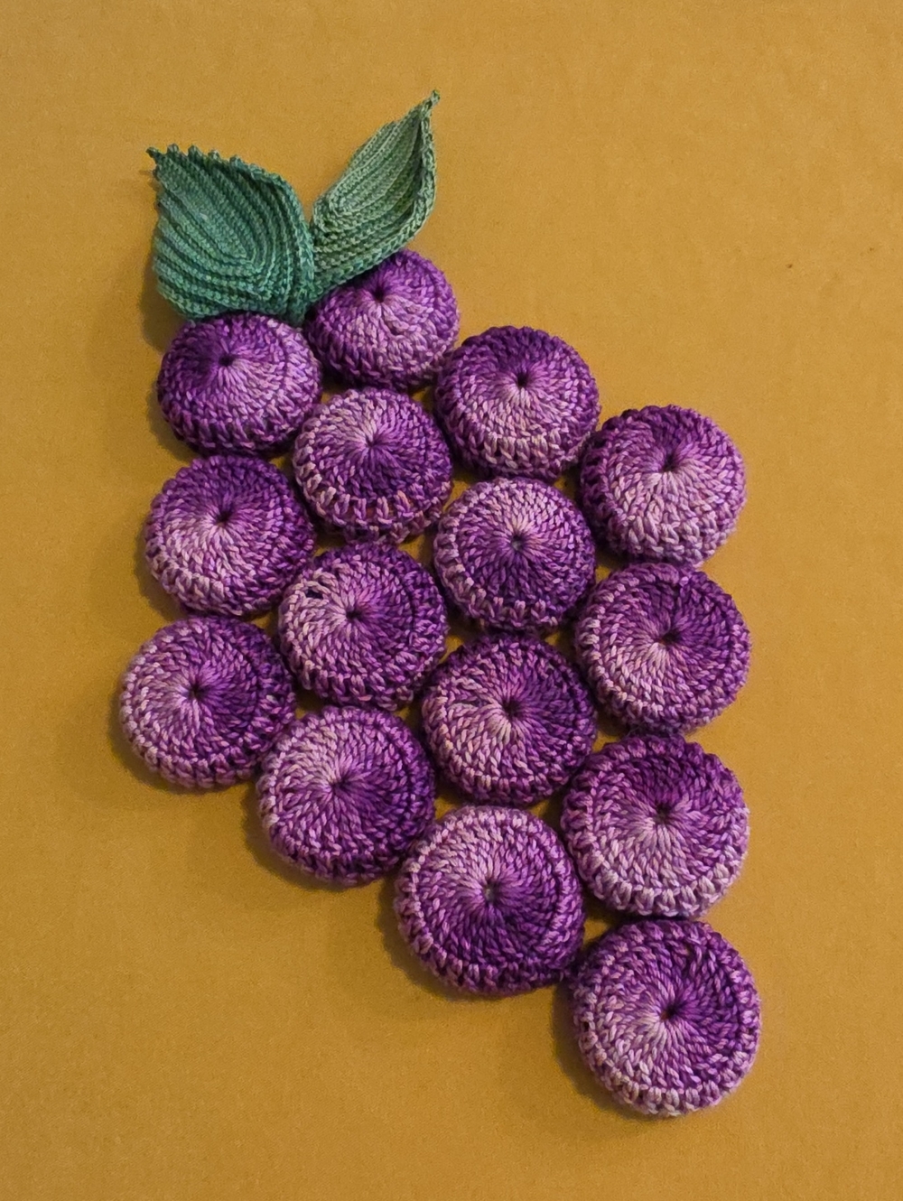 Vintage ▪︎ Crocheted Grape Cluster Trivet ▪︎ Popular Mid-Century Kitchen Craft